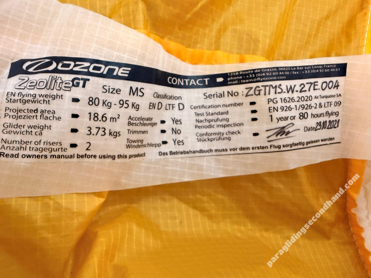 Ozone ZEO LITE GT, MS, 2021, (80-95kg), 150h