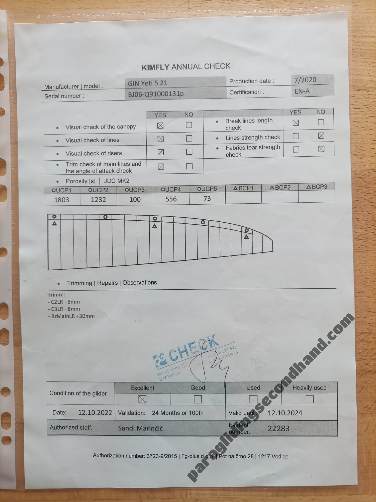 GIN Gliders Yeti 5, 21, 2020, (50-75kg), 60h