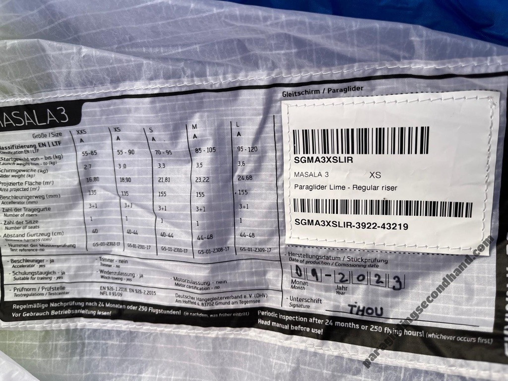 Skywalk Masala 3, XS, 2023, (55-90kg), 50h