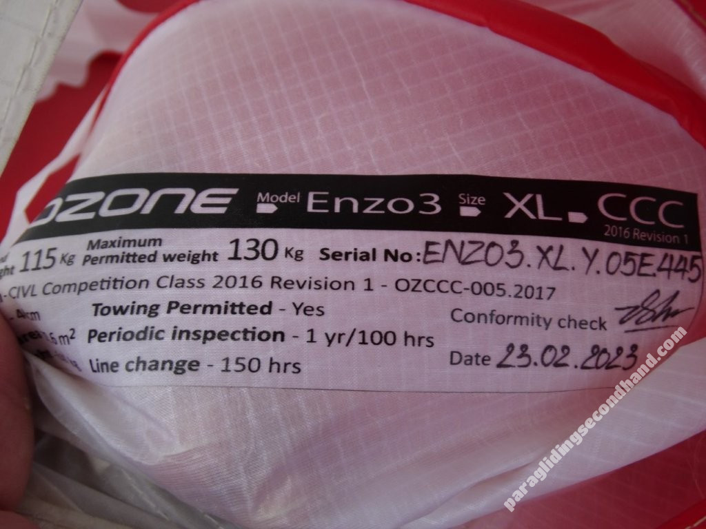 Ozone Enzo 3, XL, 2023, (115-130kg), 250h