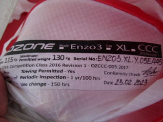 Ozone Enzo 3, XL, 2023, (115-130kg), 250h