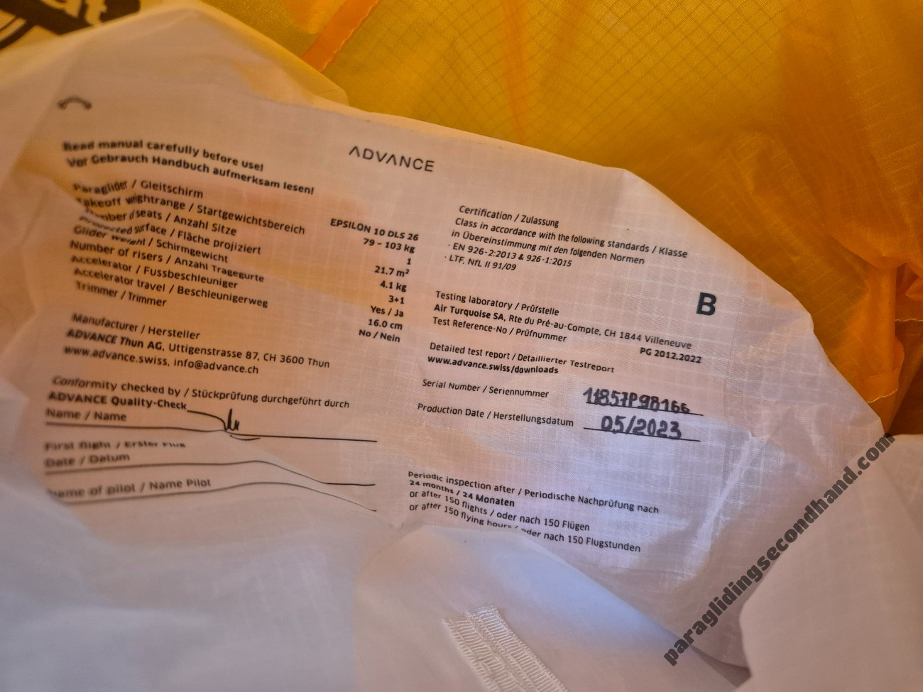 Advance Epsilon 10 DLS, 26, 2023, (79-103kg), 30h