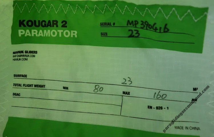 Niviuk Kougar 2, 23, 2017, (80-160kg), 50h