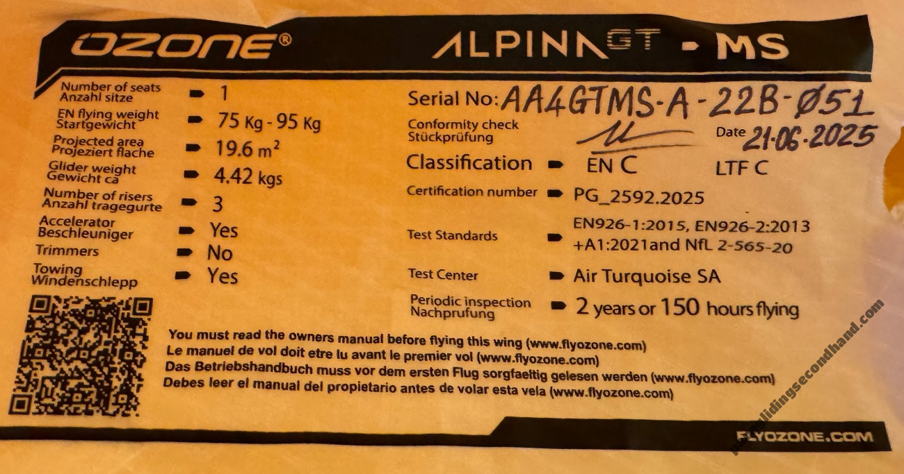 Ozone Alpina GT, MS, 2025, (75-95kg), 15h - Image 2