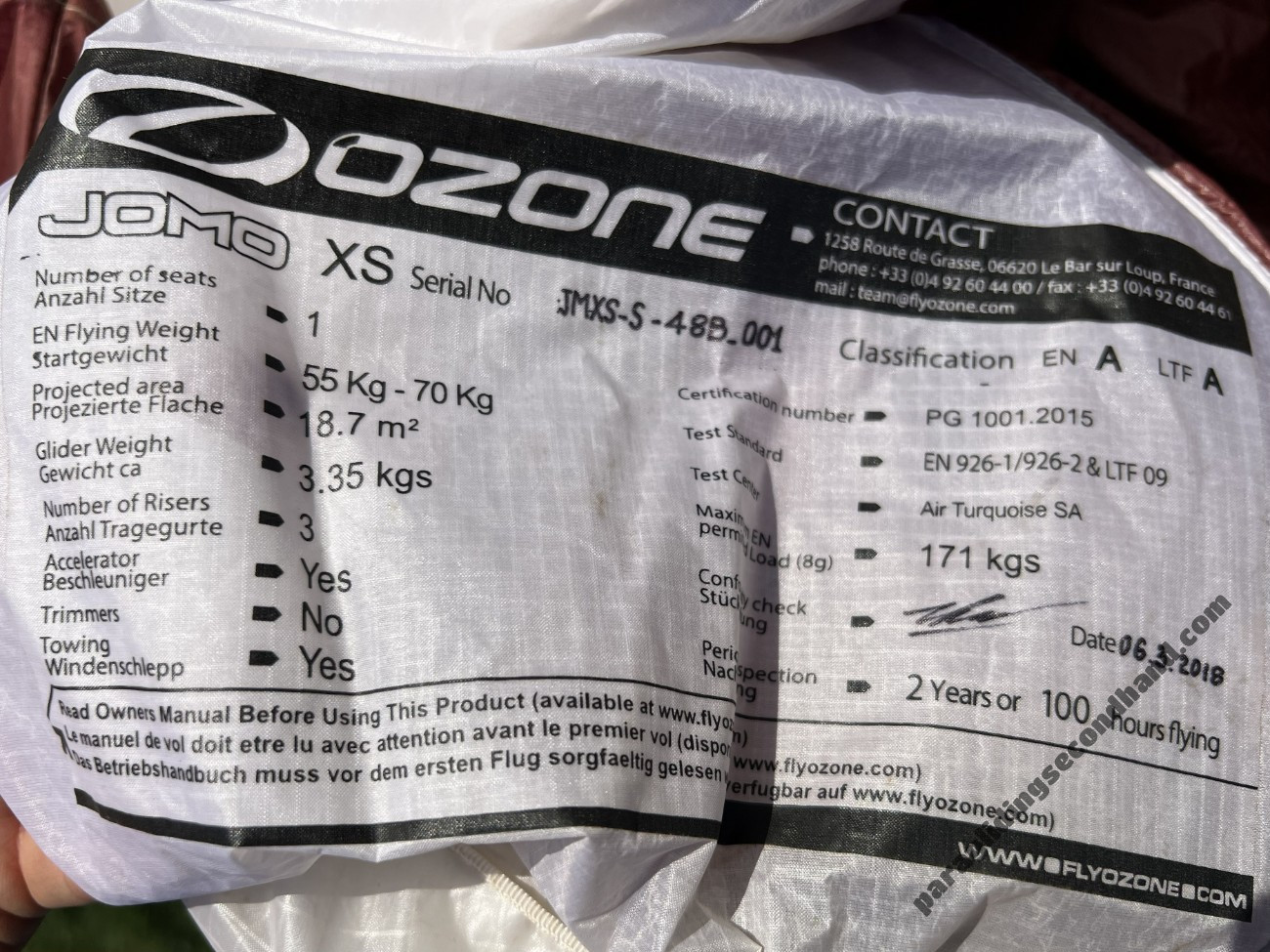 2018 Ozone Jomo XS EN-A, Supair Altirando 3 S