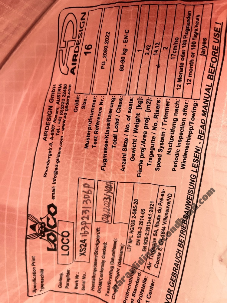 Air Design Loco, 16, 2023, (60-90kg), 5h