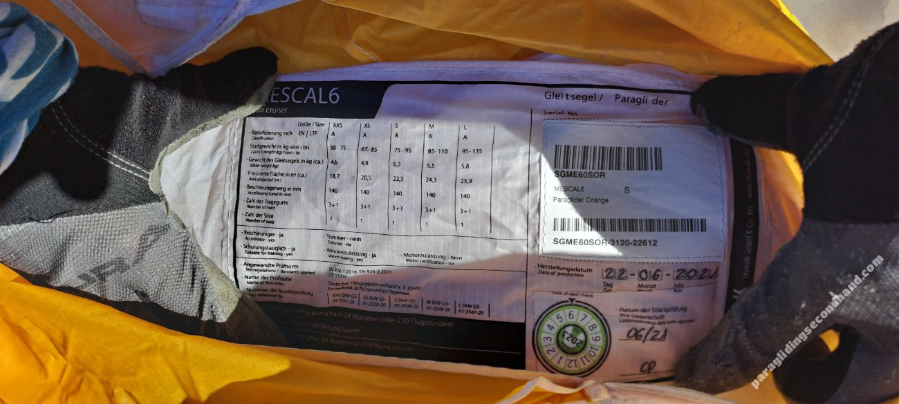 Skywalk mescal6, s, 2021, (75-95kg), 50h