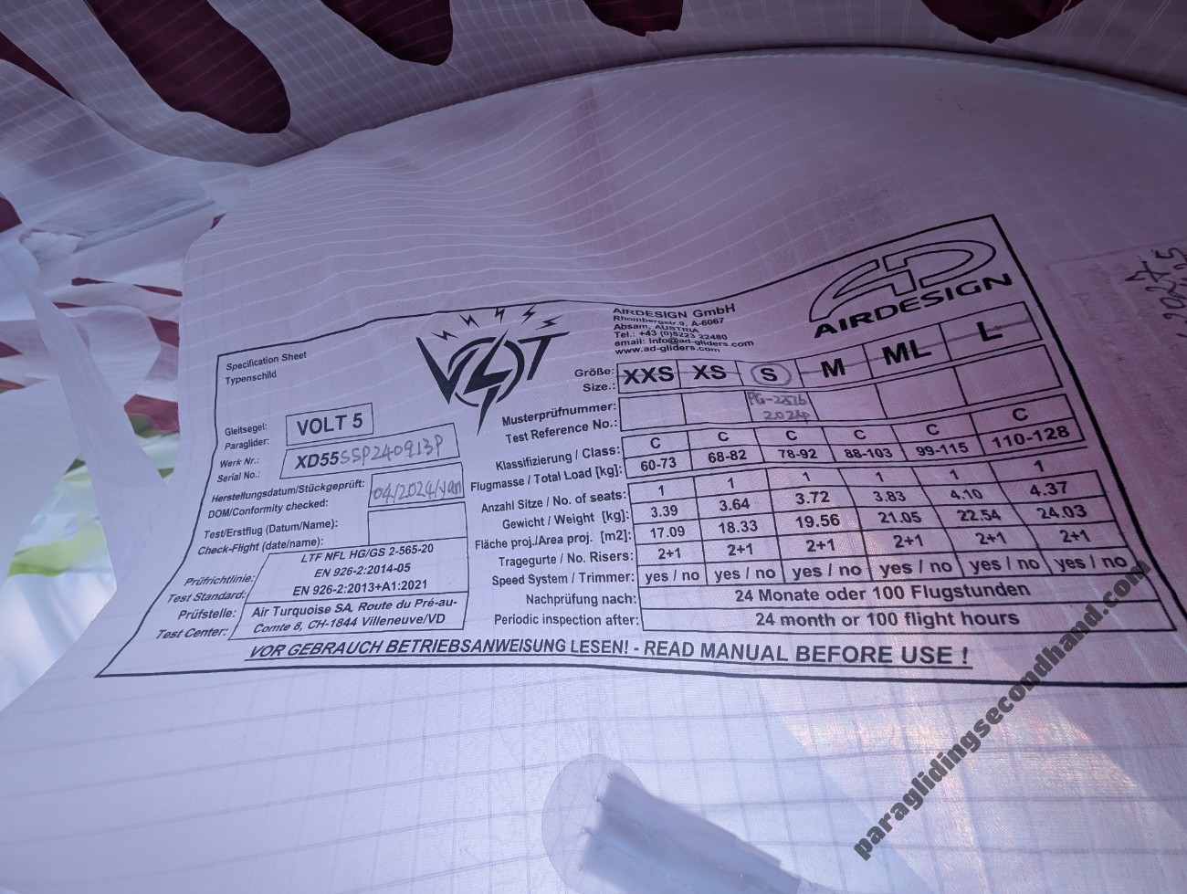 Air Design VOLT 5, S, 2024, (78-92kg), 90h - Image 3