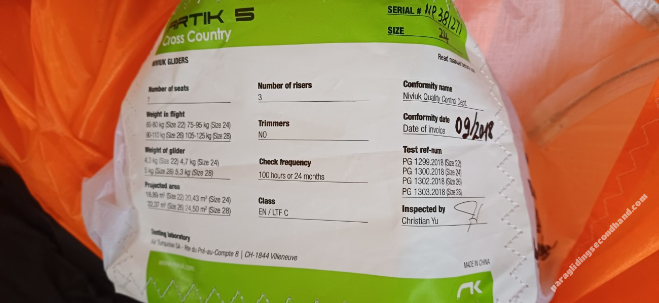 Niviuk ARTIK 5, 24, 2019, (75-95kg), 80h - Image 4