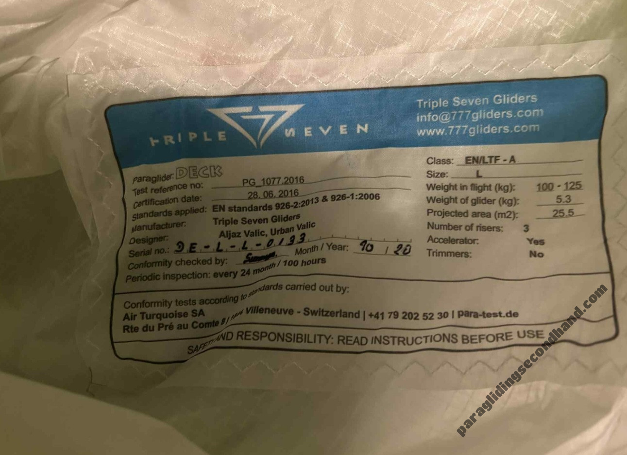 Triple Seven 777 Deck, L, 2021, (100-120kg), 3h - Image 2