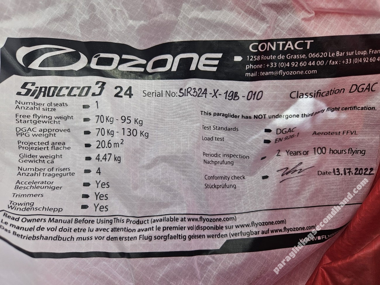 Ozone Sirocco 3, 24, 2022, (70-130kg), 5h - Imagine 9