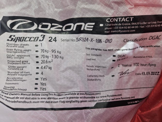 Ozone Sirocco 3, 24, 2022, (70-130kg), 5h
