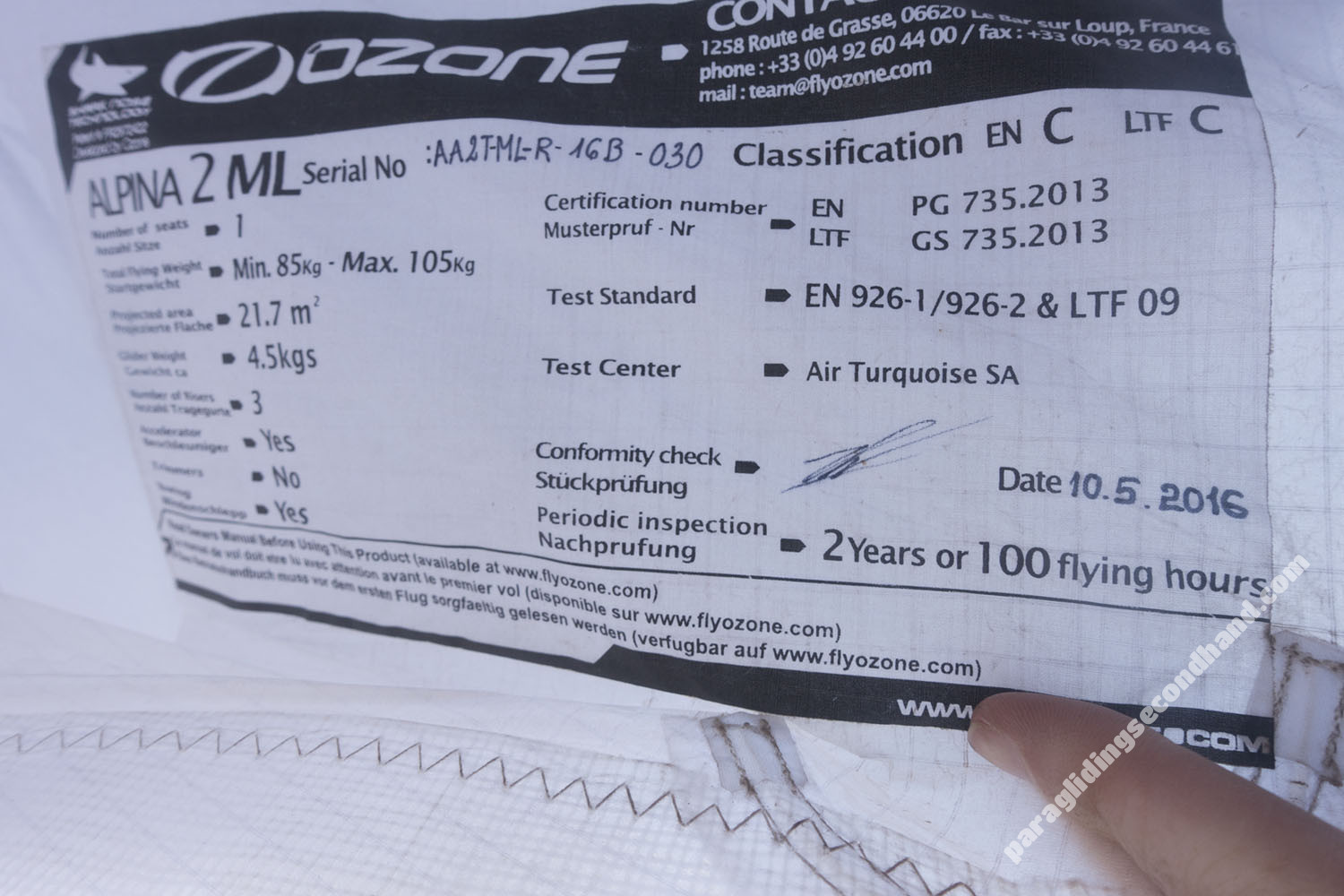 Ozone Alpina 2, ML, 2016, (85-105kg), 125h - Image 5