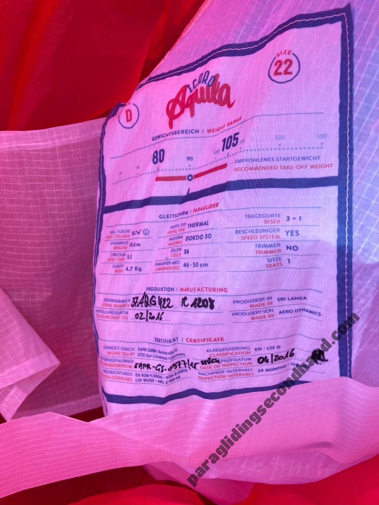 Paraglider Icaro Aquila, 22, 2020, (80-105kg), 35h - Image 3