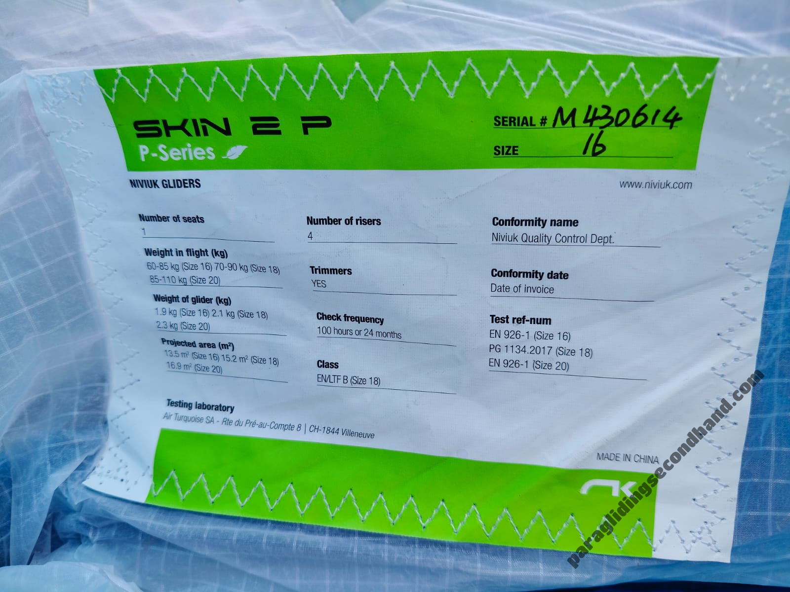 Niviuk Skin 2P, 16, 2017, (60-85kg), 15h