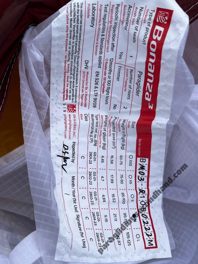 GIN Gliders Bonanza 3, M, 2025, (95-110kg), 2h - Εικόνα 3