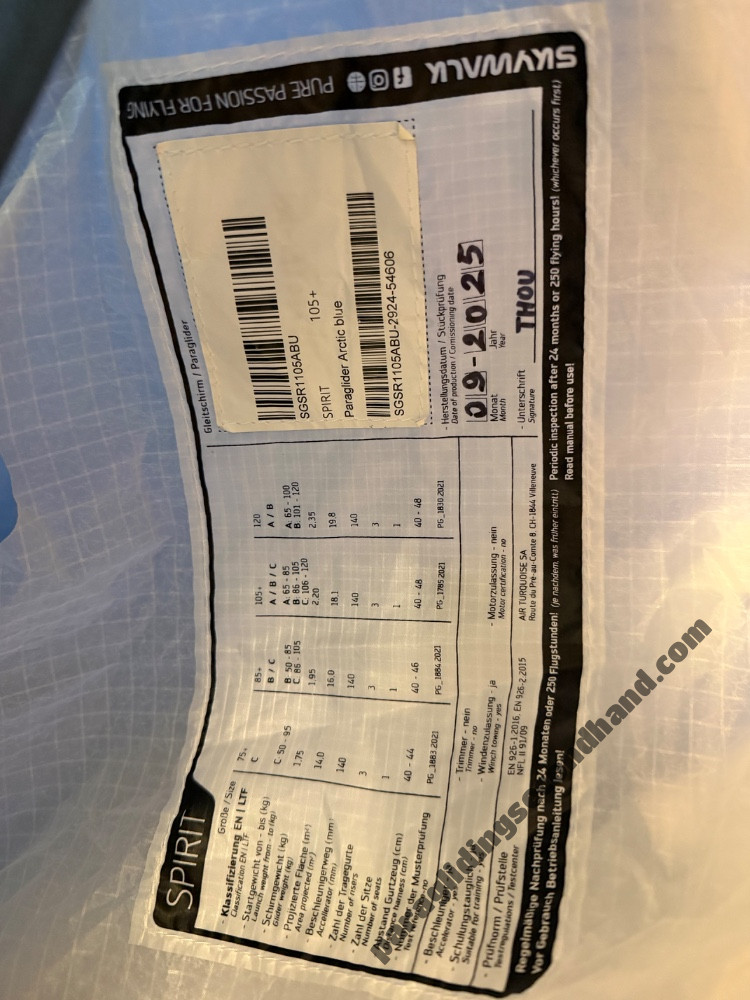 Skywalk Spirit +105, M, 2025, (65-120kg), 15h - Image 3