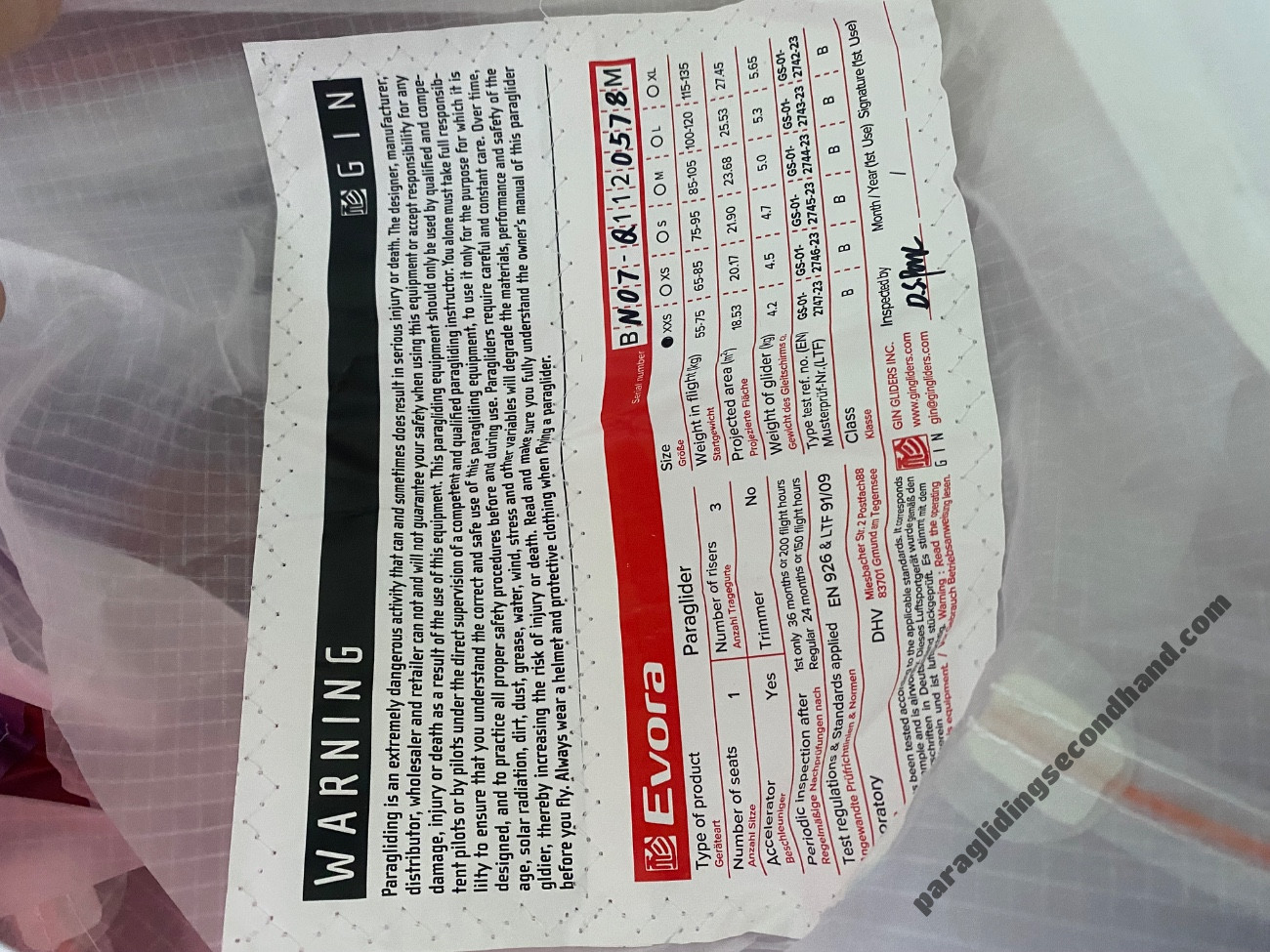 Gin Light Paragliding Set (55-75 kg) - For Sale - Kép 8