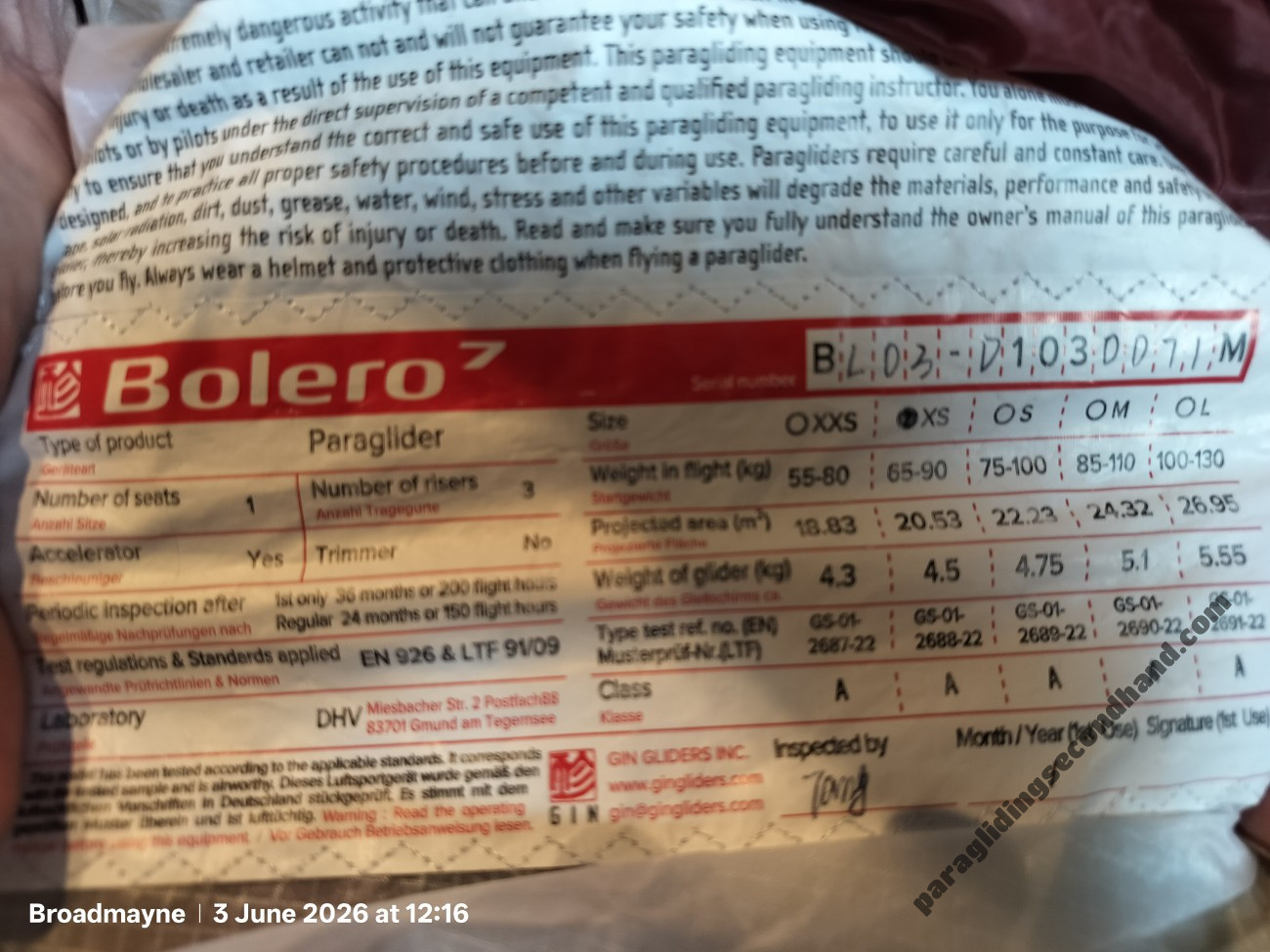 GIN Gliders Gin bolero 7, Xs, 2022, (65-90kg), 2h - Image 4