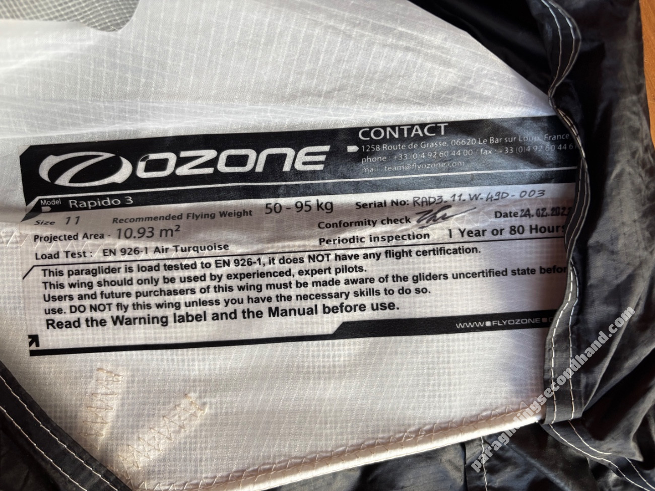 Ozone Rapido 3, 11, 2022, (60-110kg), 15h - Image 3