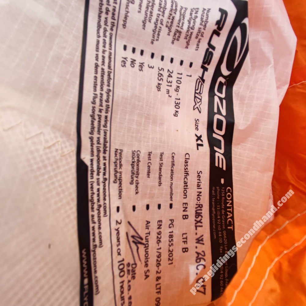 Ozone Rush 6, XL, 2021, (110-130kg), 250h - Image 3
