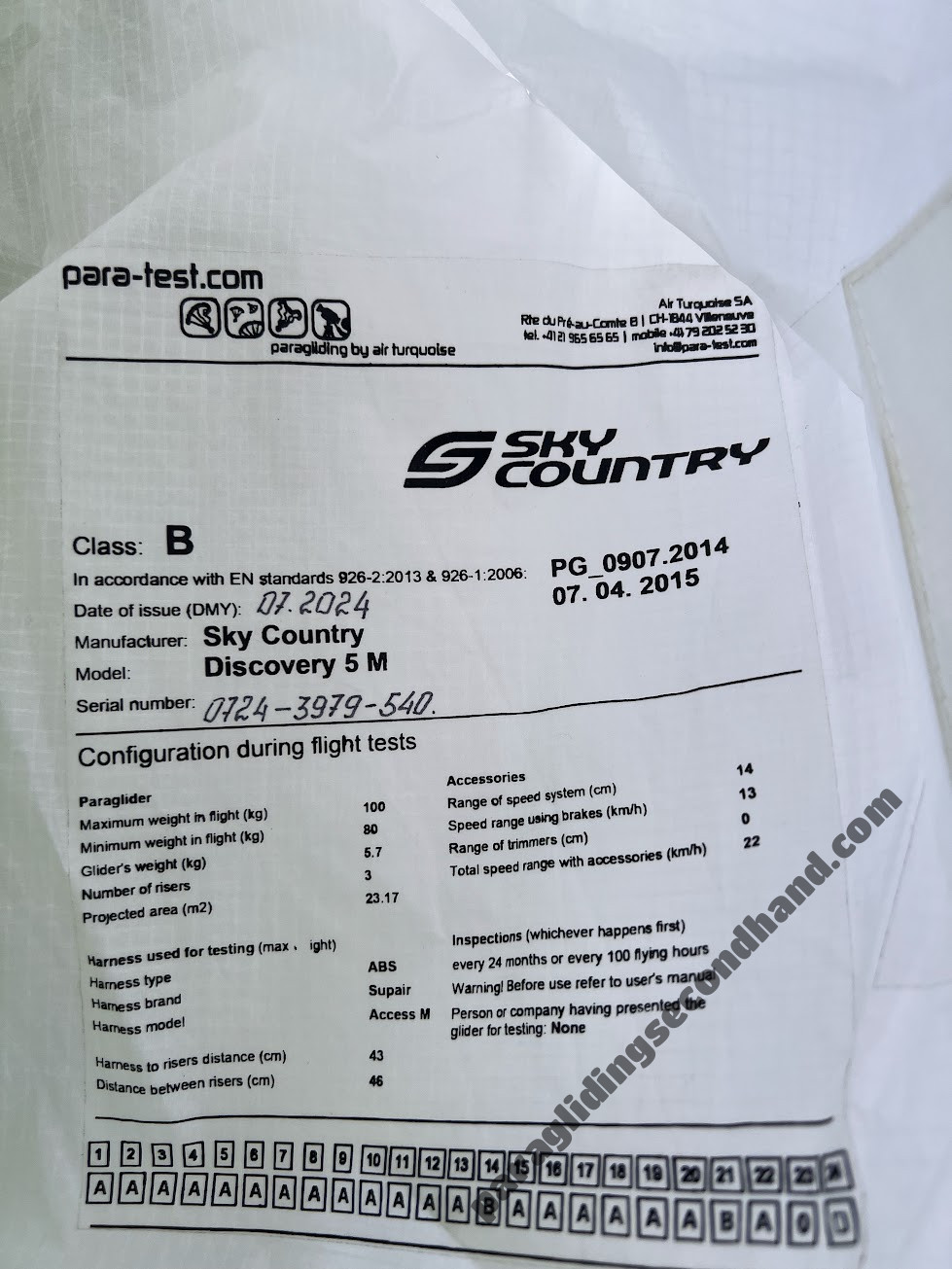 Sky Country Discovery-5 (80-100) 2024 20h low B, Vector-3 harness, SQ-26 reserve - Image 3