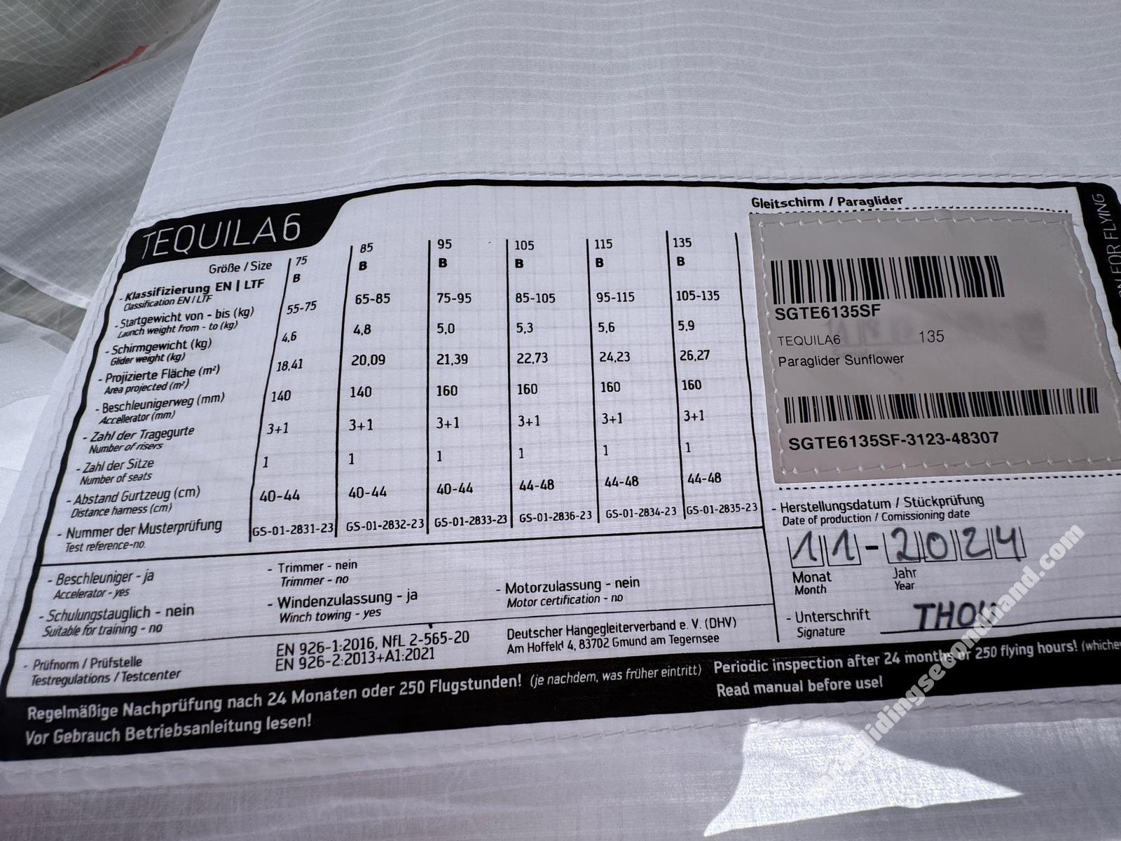 Skywalk Tequila 6, 135, 2024, (105-135kg), 26h - Image 3