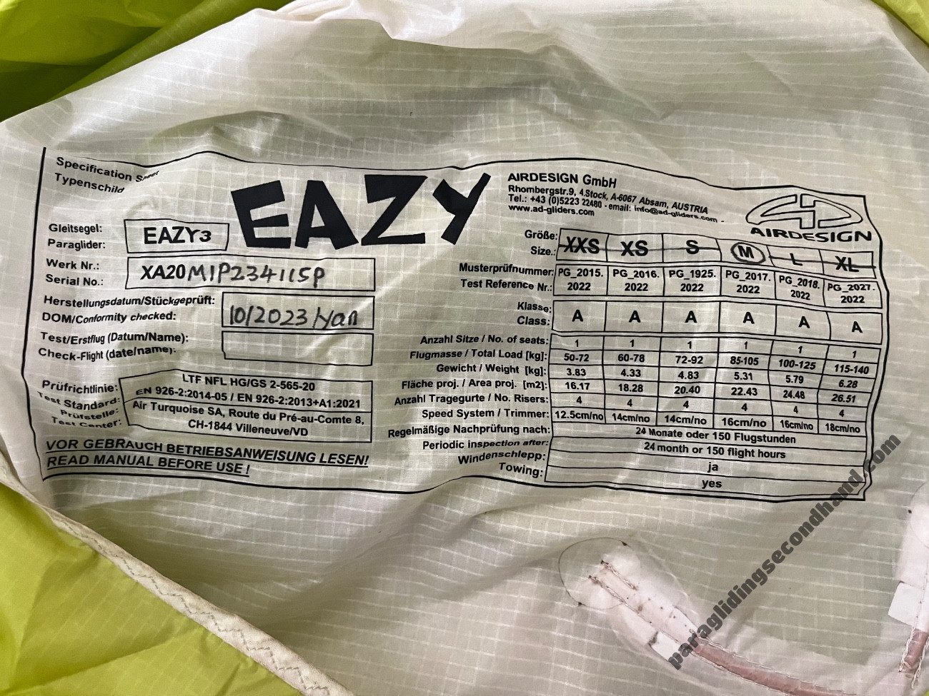 Air Design EAZY 3, M, 2023, (85-105kg), 100h - Image 3