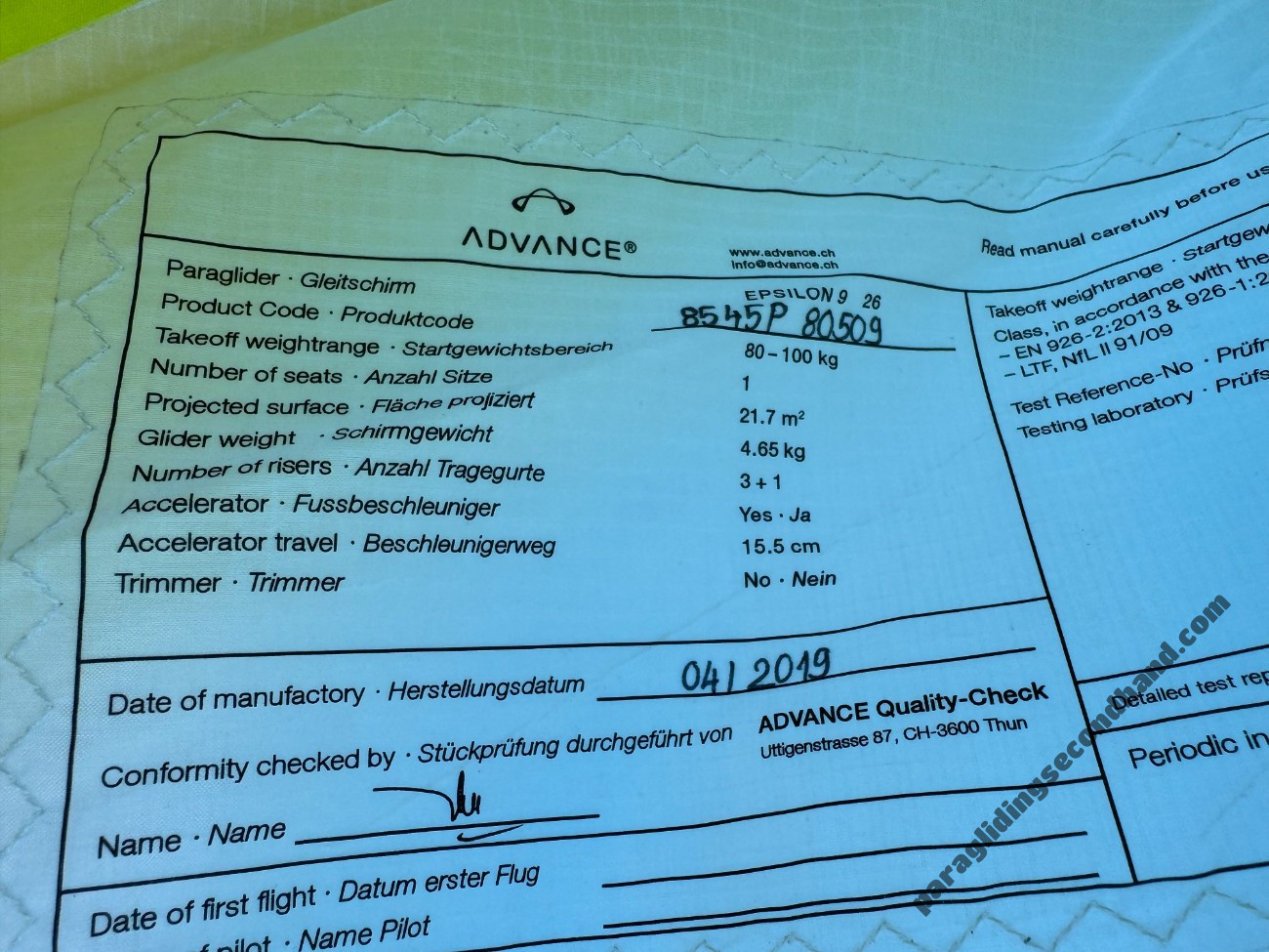 Advance Epsilon 9, 26, 2019, (80-110kg), 75h - Imagen 3