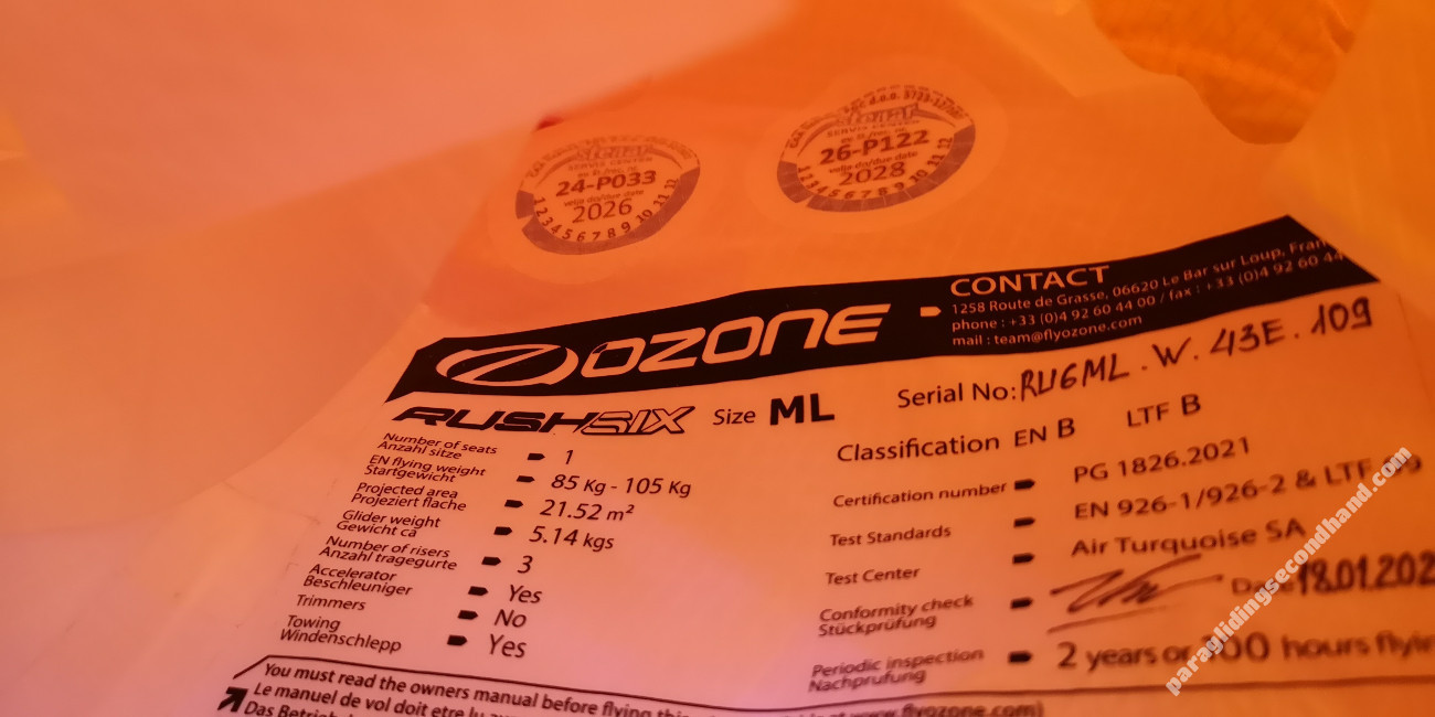 Ozone Rush 6, ML, 2022, (85-105kg), 75h - Image 6