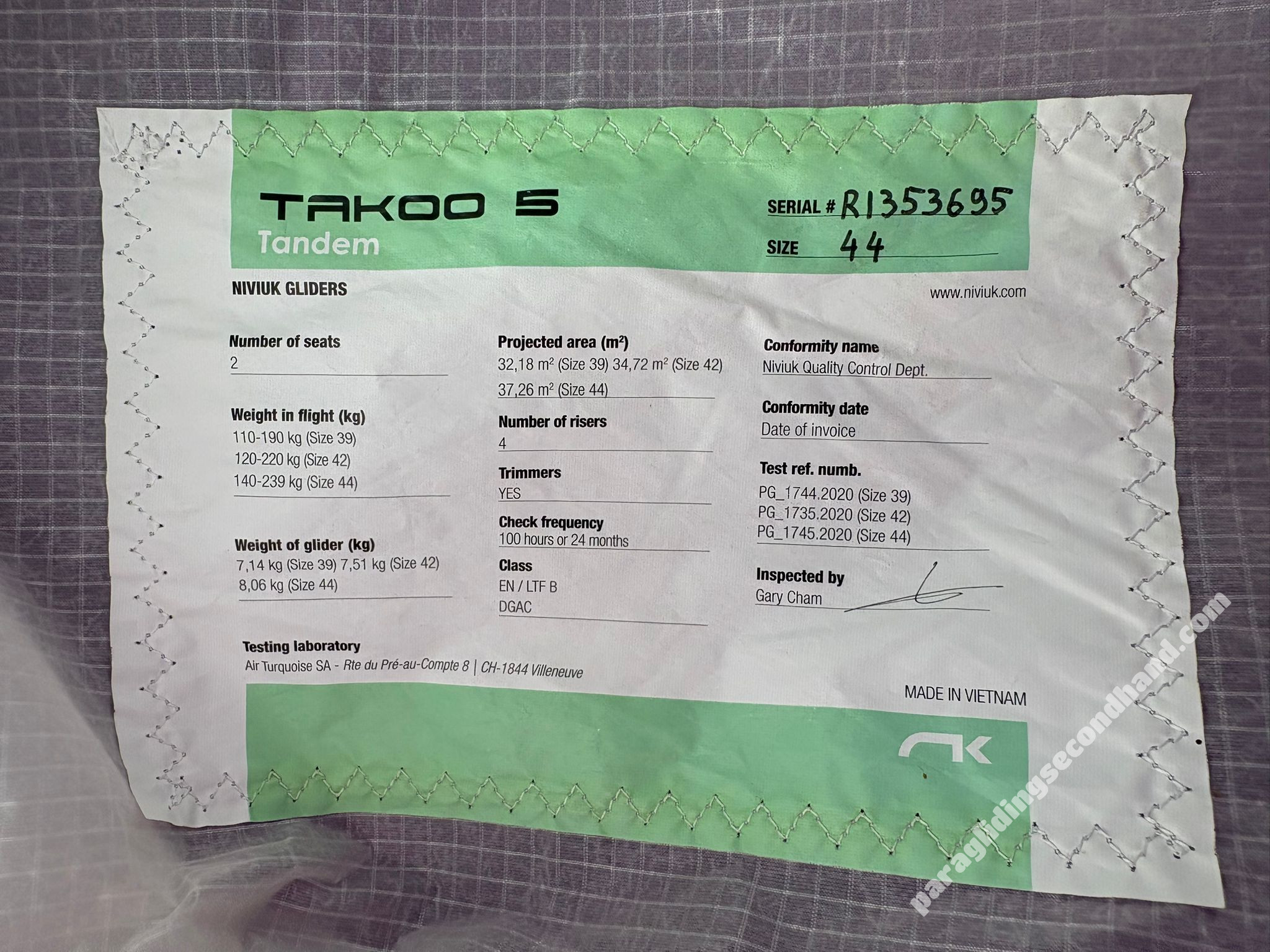Niviuk Takoo 5 Tandem, 44, 2023, (140-239kg), 50h - Imagine 5