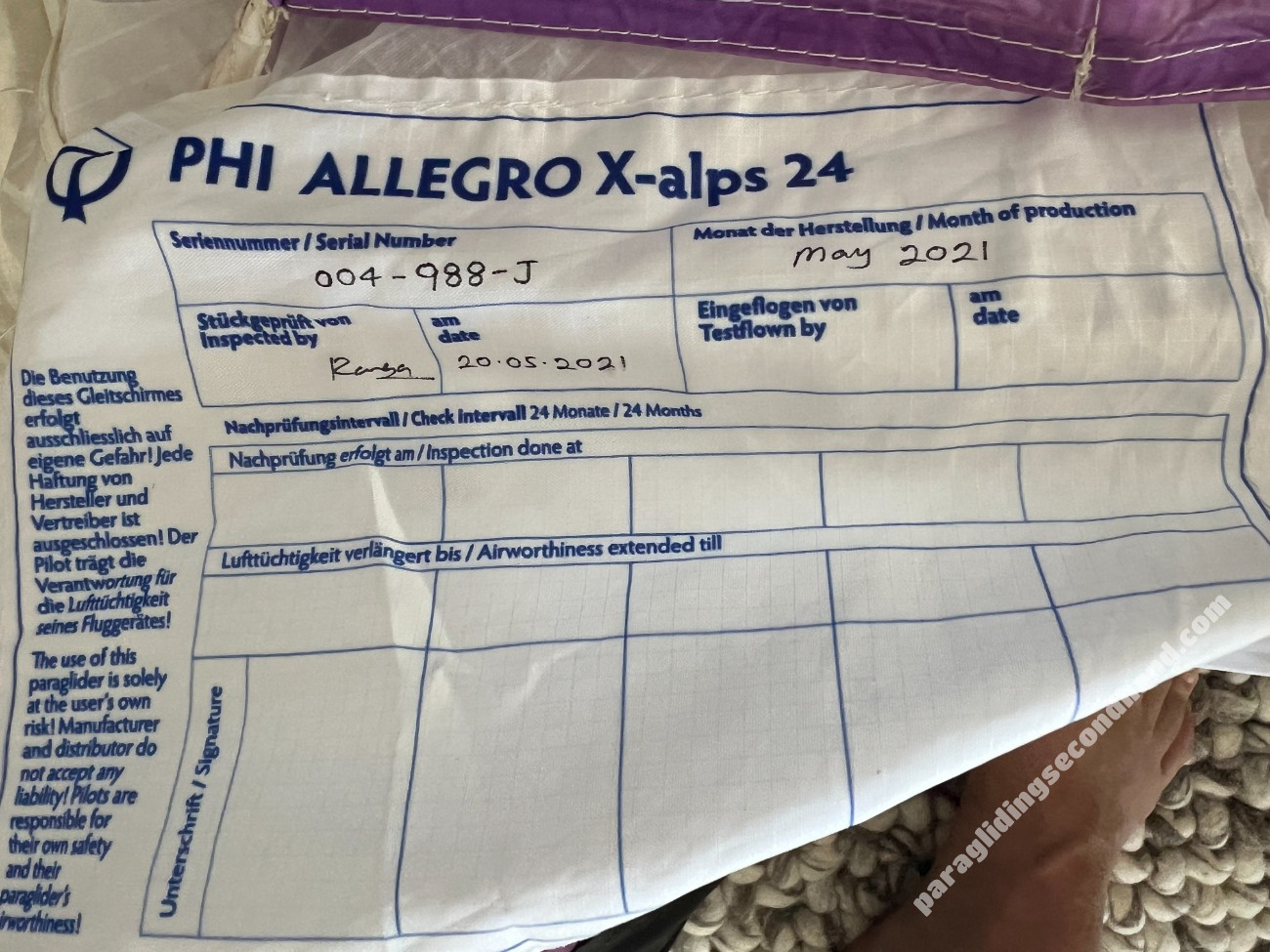 Phi Allegro X-Alps, 24, 2021, (105-130kg), 140h - Image 2