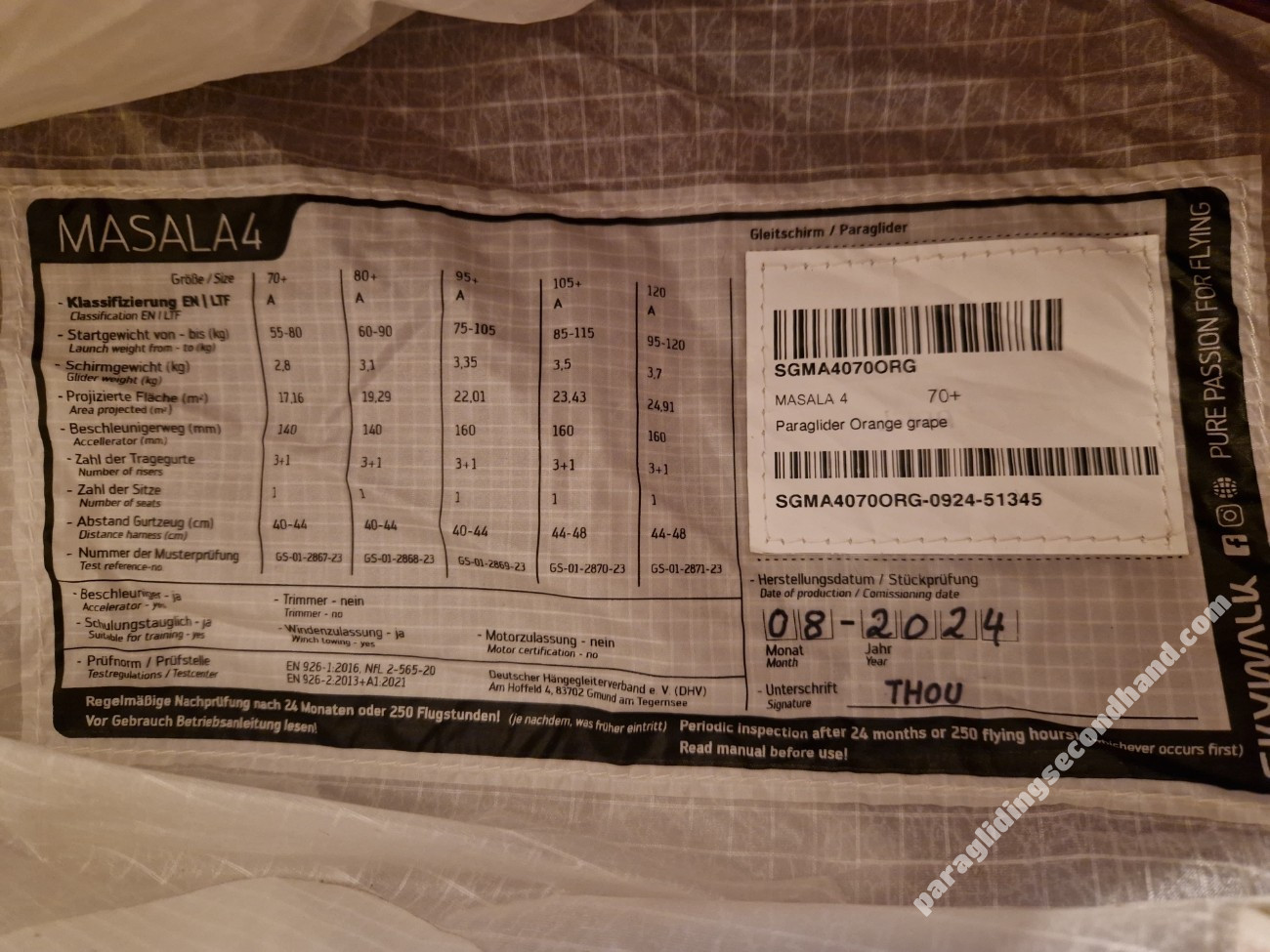 Skywalk Masala 4, 70+, 2024, (55-80kg), 80h - 画像 5