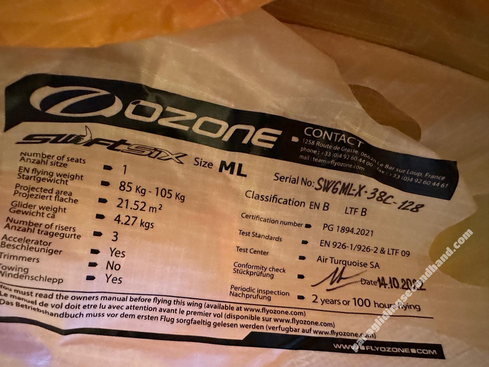 Ozone Swift 6, ML, 2022, (85-105kg), 80h - Image 3