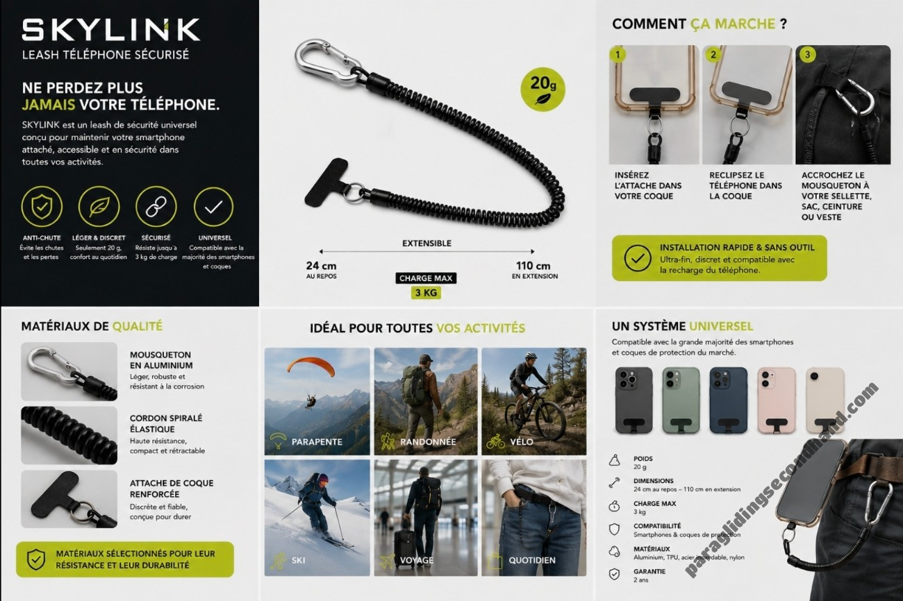Leash téléphone universel anti-chute – Dragonne smartphone extensible 110 cm - Bild 3