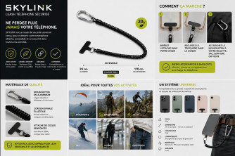 Leash téléphone universel anti-chute – Dragonne smartphone extensible 110 cm