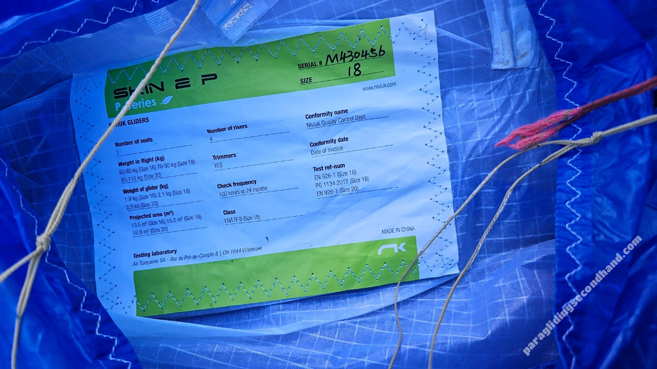 Niviuk Skin 2P, 18m2, 2018, (70-90kg), 5h - Image 2