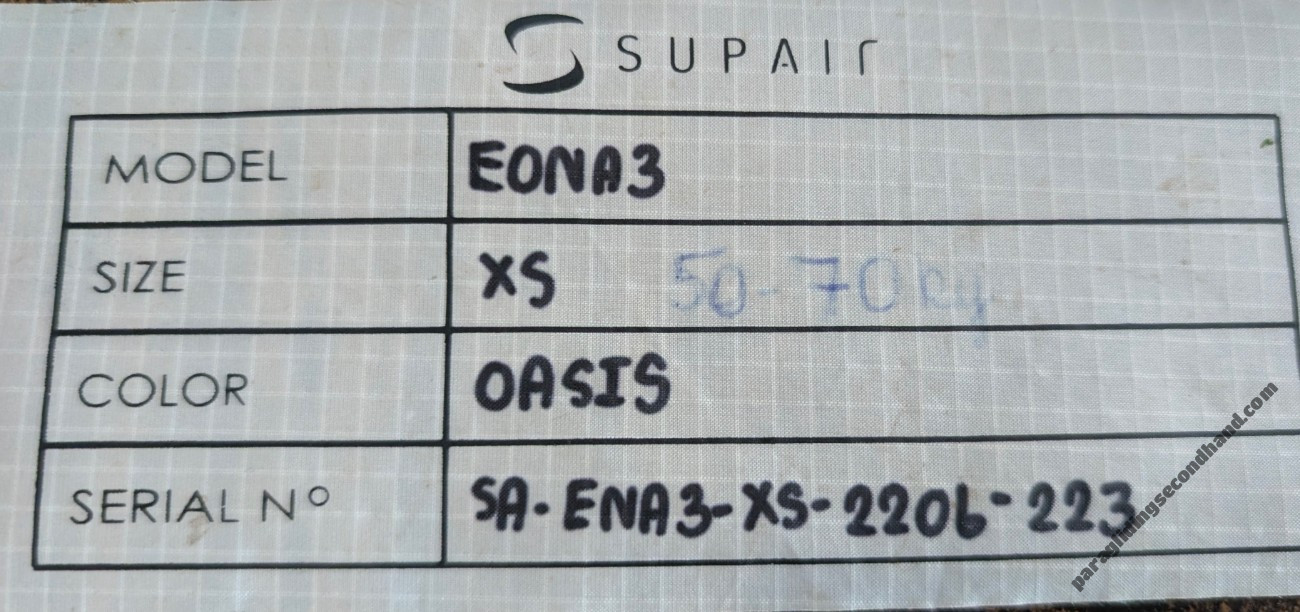 Supair Eona 3, XS, 2022, (50-70kg), 1h - Image 2