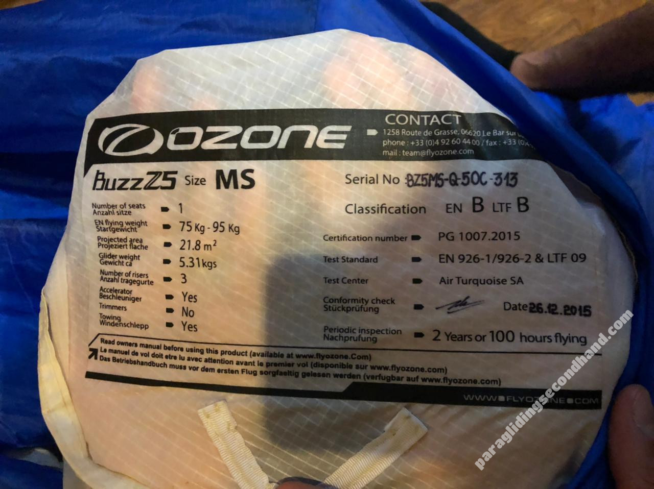 Ozone Buzz Z5, MS, 2015, (75-95kg), 140h - Image 2