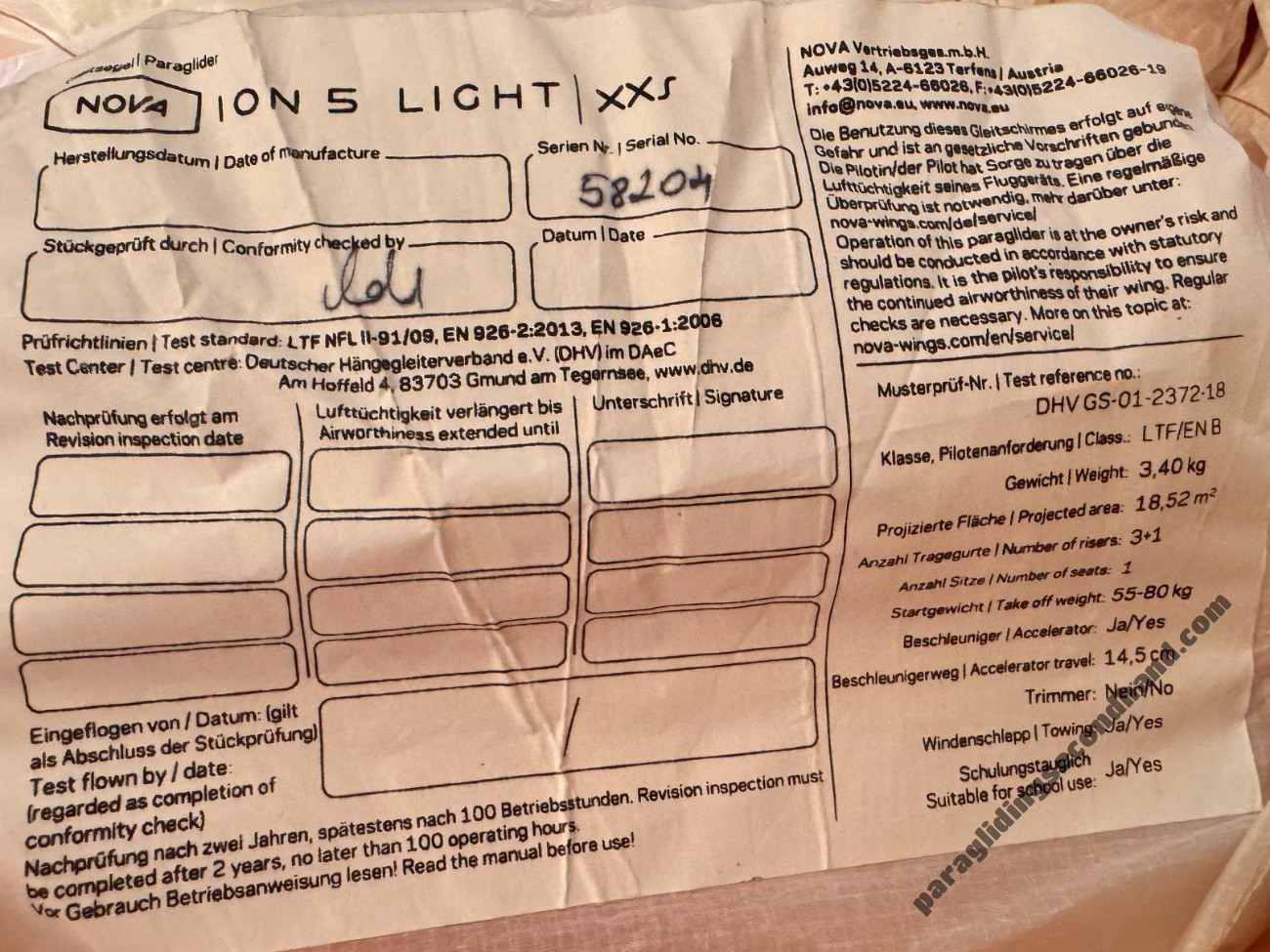 Nova ION 5 LIGHT, XXS, 2018, (55-80kg), 50h - Image 2