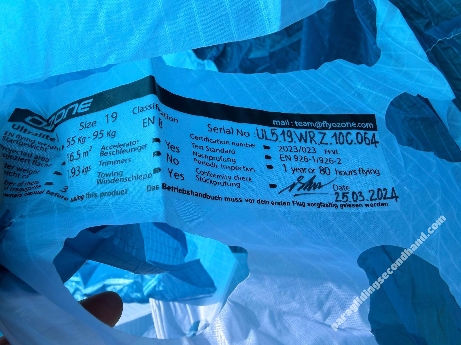 Ozone Ultralight 5, 19, 2023, (55-95kg), 10h - Image 2