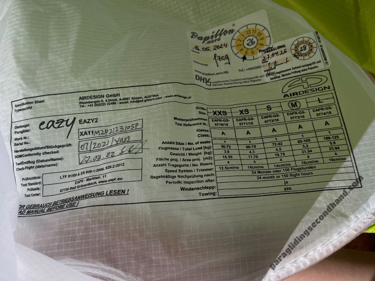 Air Design Eazy 2, M, 2021, (85-105kg), 70h - Image 3