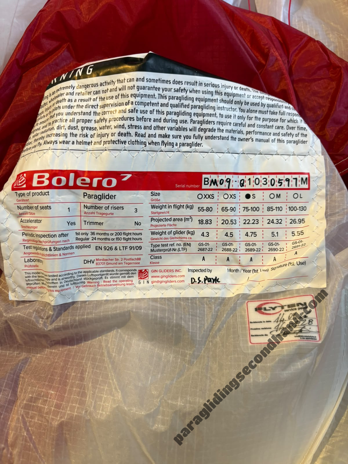 GIN Gliders Bolero 7, s, 2024, (75-100kg), 45h - Image 4