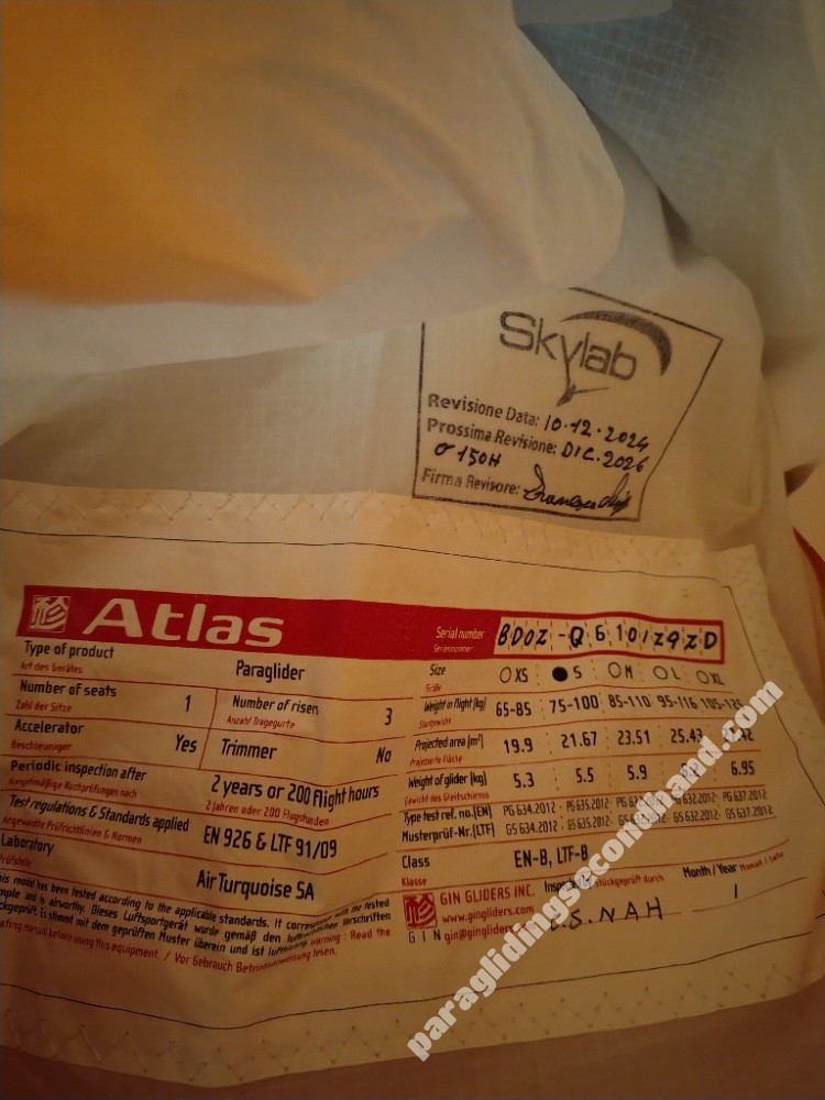 GIN Gliders Atlas 1, S, 2017, (75-100kg), 110h - Image 3