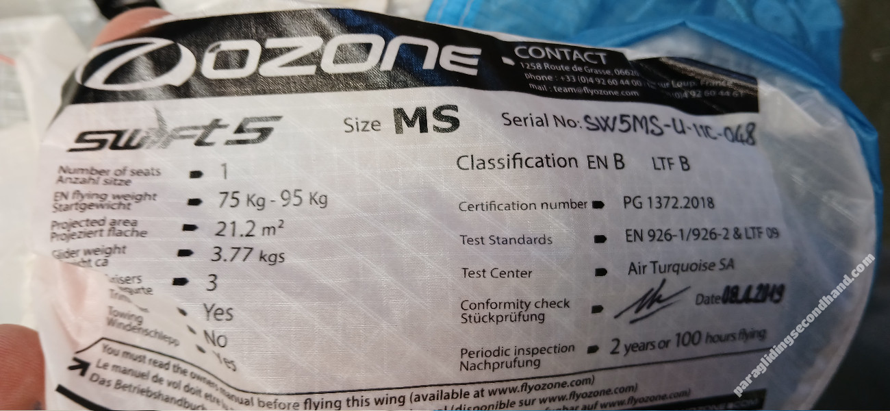 Ozone Swift 5, MS, 2021, (75-95kg), 220h - Image 3