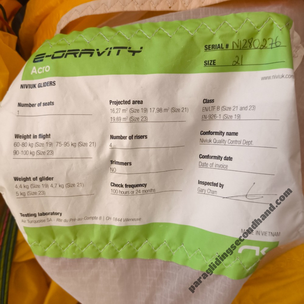 Niviuk E-Gravity 21, 21, 2019, (75-95kg), 80h - Image 2