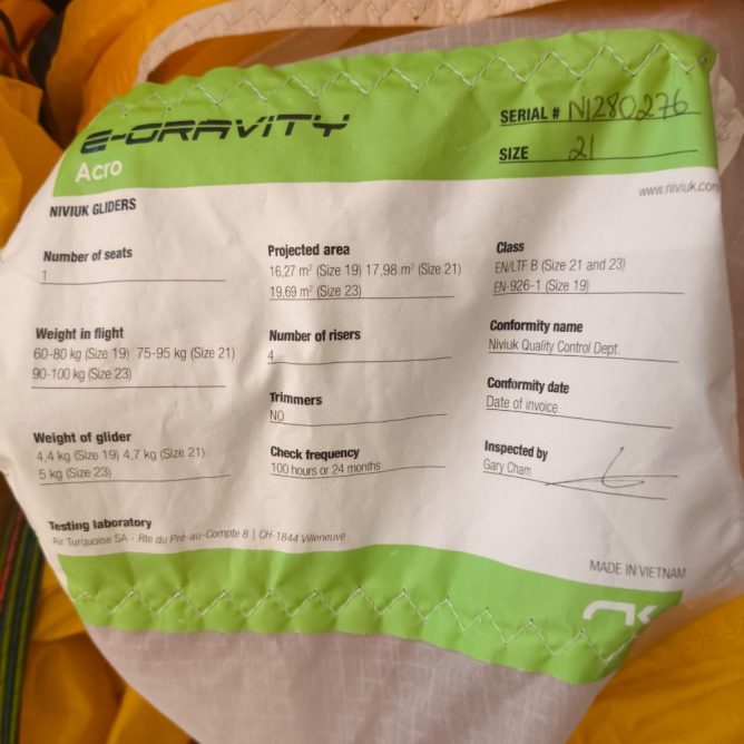 Niviuk E-Gravity 21, 21, 2019, (75-95kg), 80h