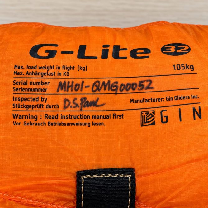 GIN G-Lite 32 Reserve Parachute – 2022 – Excellent Condition