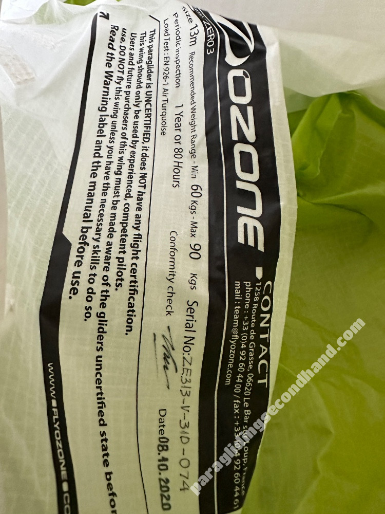 Ozone Zero 3, 13, 2020, (60-90kg), 0h - Image 3
