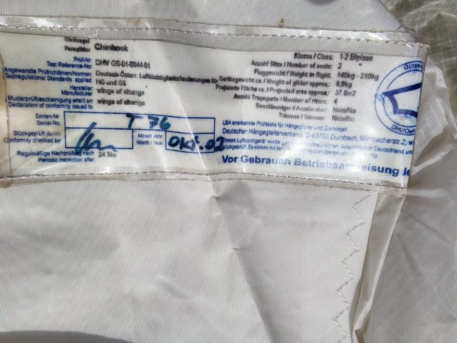 Paraglider CHINHOOk, 42, 2002, (120-240kg), 40h